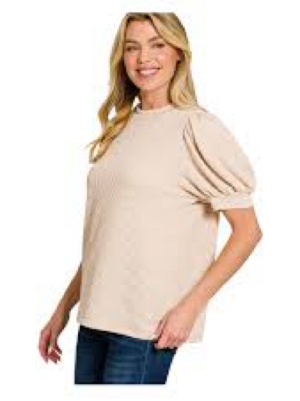 Acting Pro Women's Tan Smocked Puff Sleeve Top Size Medium
